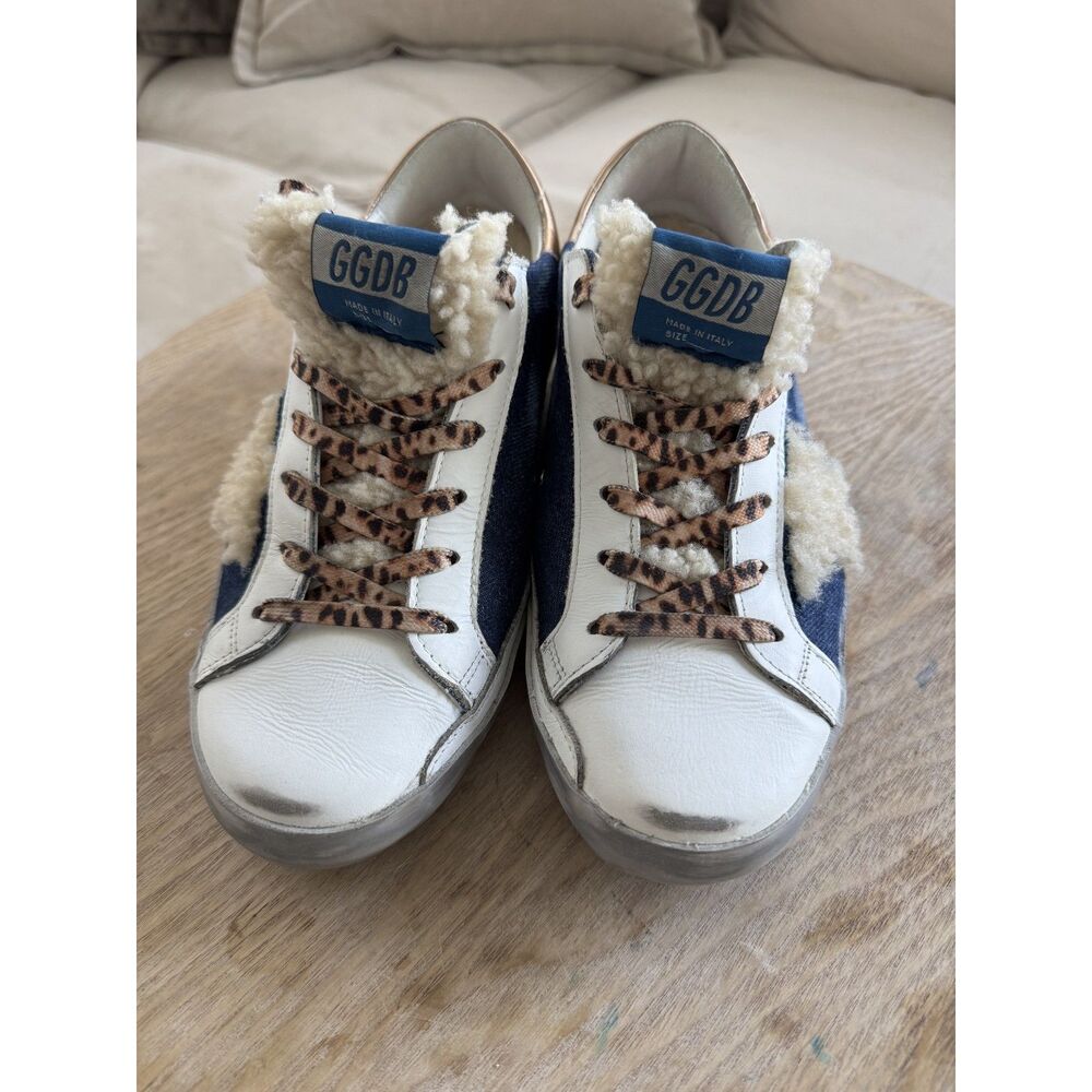 GOLDEN GOOSE Superstar Classic Denim Shearling Shoe in Blue/ Beige Size 8 - Picture 7 of 9